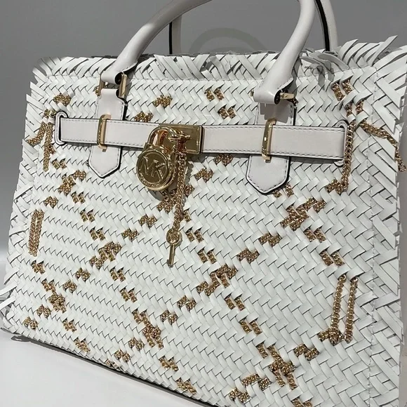 Michael Kors Hamilton white leather woven satchel bag - Picture 3 of 7
